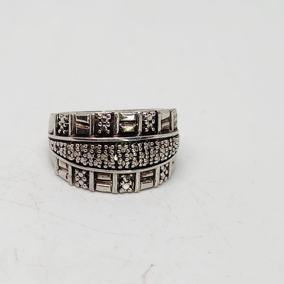 Ross Simons Sterling Silver 925 Diamond Chip Wide Thick Chunky Band Sz 8 Vintage - Picture 1 of 8